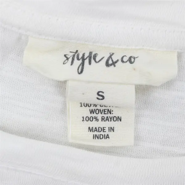 Style & Co. Sheer White Short-Sleeved Tiered Top Women's Small