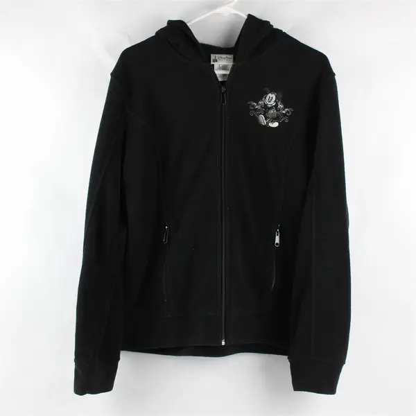 Disney Parks Mickey Mouse Embroidered Black Fleece Zip-Up Hoodie Women's XLarge