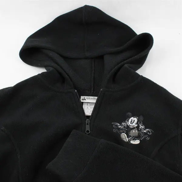 Disney Parks Mickey Mouse Embroidered Black Fleece Zip-Up Hoodie Women's XLarge