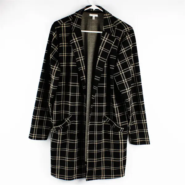 Maurices Black and Beige Plaid Open-Front Cardigan Women's XL
