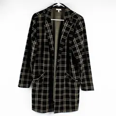 Maurices Black and Beige Plaid Open-Front Cardigan Women's XL