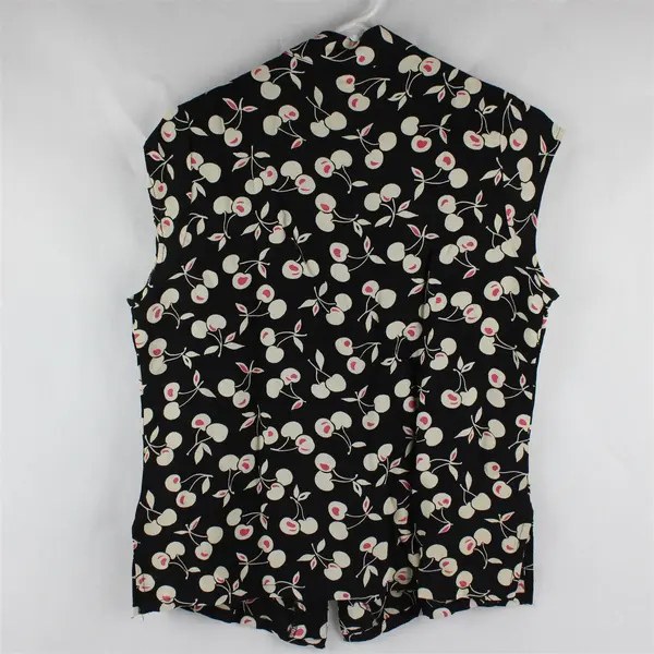 Black Off-White and Pink Cherry Pattern Sleeveless Button-Front Top Women's XL