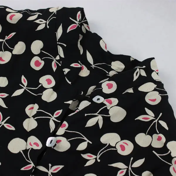 Black Off-White and Pink Cherry Pattern Sleeveless Button-Front Top Women's XL