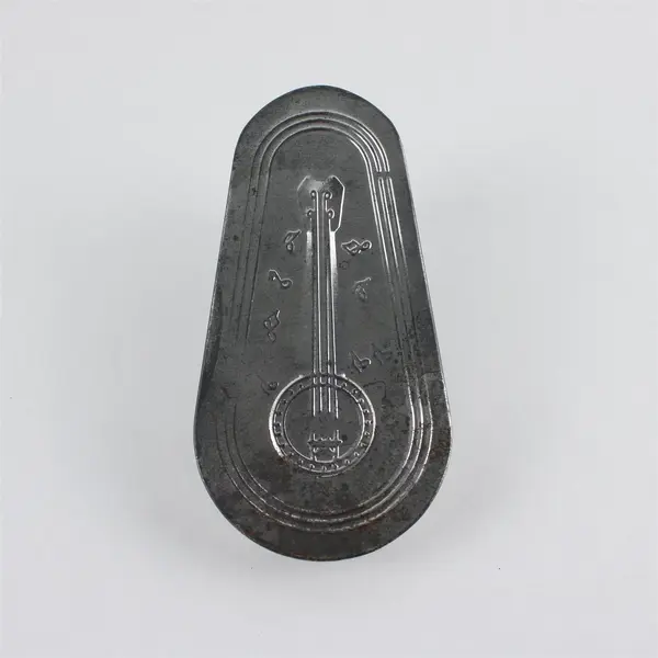 Vintage Silver Tin Spinning Noise Maker Embossed Banjo & Music Notes - Tested