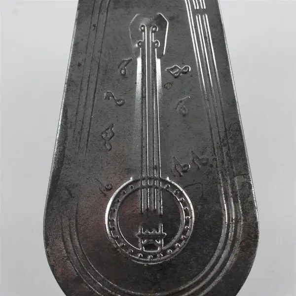 Vintage Silver Tin Spinning Noise Maker Embossed Banjo & Music Notes - Tested
