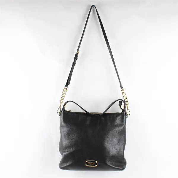Michael Kors Black Pebbled Leather Bedford Gold Hardware Shoulder Bag 