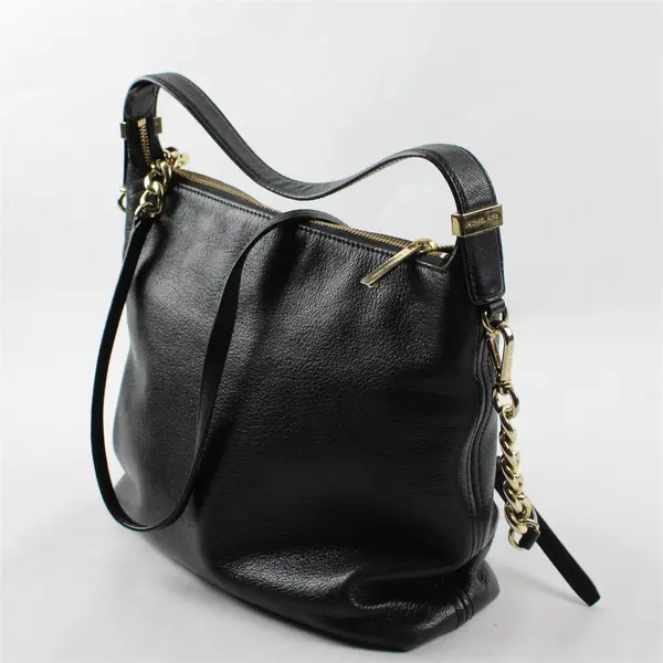 Michael Kors Black Pebbled Leather Bedford Gold Hardware Shoulder Bag 