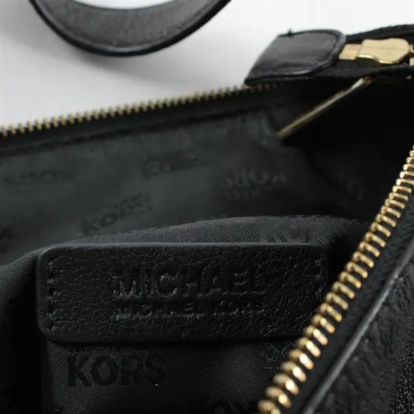 Michael Kors Black Pebbled Leather Bedford Gold Hardware Shoulder Bag 