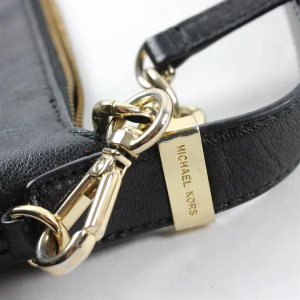 Michael Kors Black Pebbled Leather Bedford Gold Hardware Shoulder Bag 