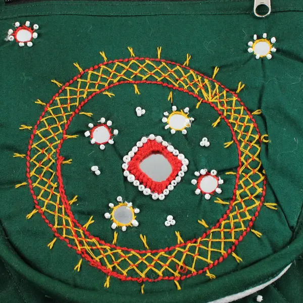 Vintage Handmade Indian Green Banjara Embroidered Multiple Pockets Shoulder Bag