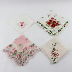Lot of 4 Vintage Ladies Handkerchiefs - Various Patterns/Colors