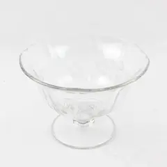 Unmarked Floral Etched Clear Glass Round Pedestal Bowl 6" Diameter 4.25" Tall