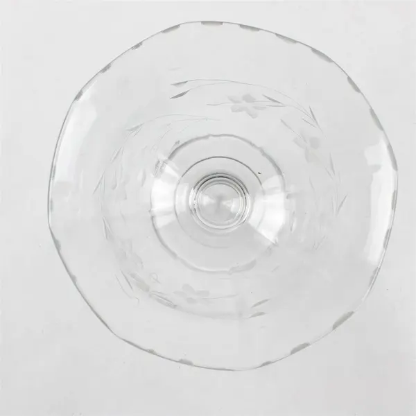 Unmarked Floral Etched Clear Glass Round Pedestal Bowl 6" Diameter 4.25" Tall