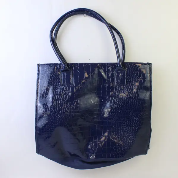 Blue Faux Alligator Shoulder Handbag Structured Textured Purse - Pre-Owned