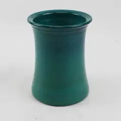 Utensil Holder/Vase 6.2'' Tall Ceramic Pottery Raised Pattern Teal Color