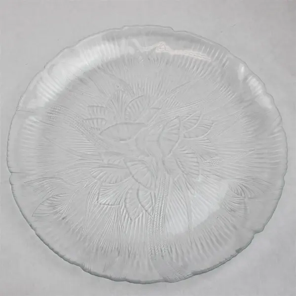 11” Round Glass Serving Platter with Floral Design Etched