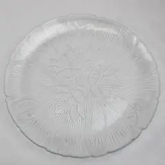 11” Round Glass Serving Platter with Floral Design Etched