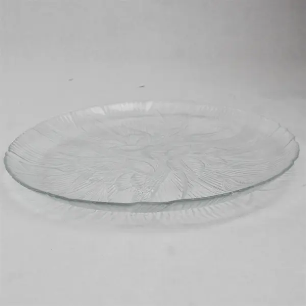 11” Round Glass Serving Platter with Floral Design Etched