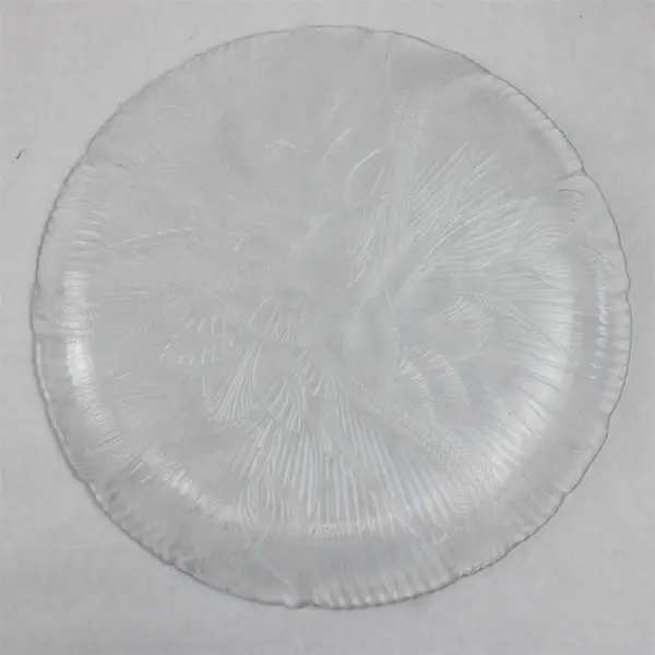11” Round Glass Serving Platter with Floral Design Etched