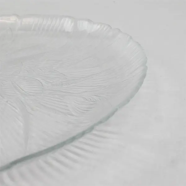 11” Round Glass Serving Platter with Floral Design Etched