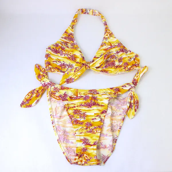 Women's Small Palm Tree Bikini Set Orange Yellow Red Two-Piece