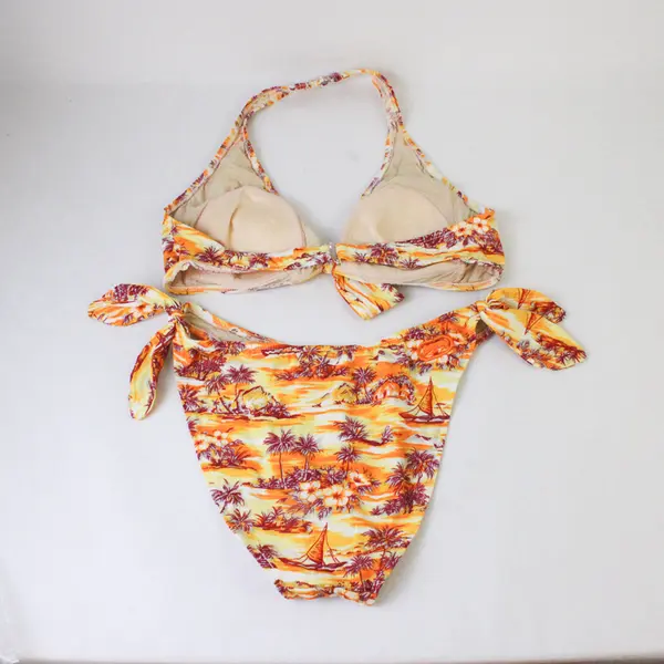 Women's Small Palm Tree Bikini Set Orange Yellow Red Two-Piece