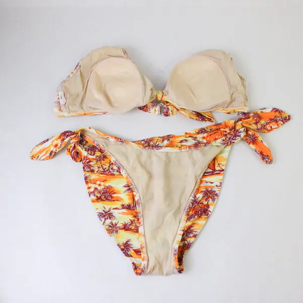 Women's Small Palm Tree Bikini Set Orange Yellow Red Two-Piece