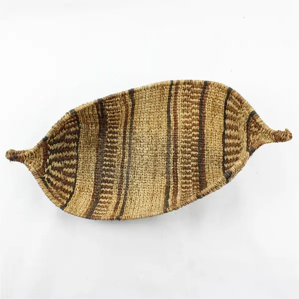Vintage Ethiopian Gambela Canoe-Shaped Handwoven Basket African Folk Art