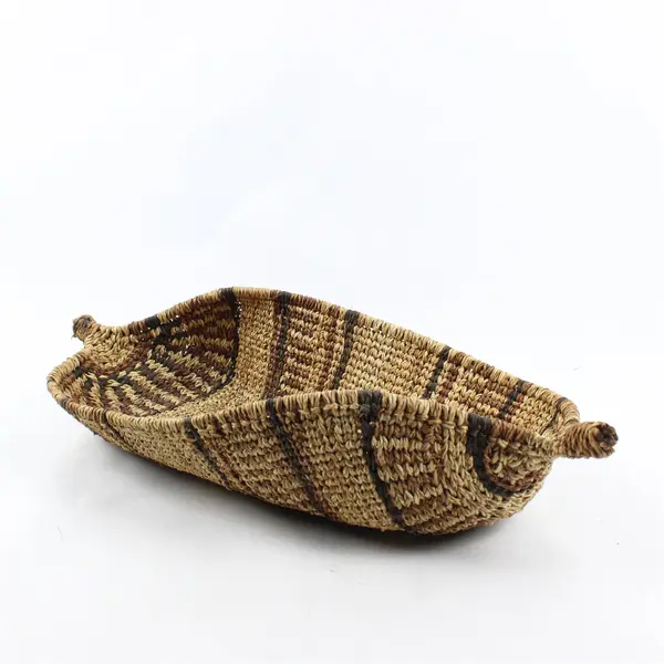 Vintage Ethiopian Gambela Canoe-Shaped Handwoven Basket African Folk Art