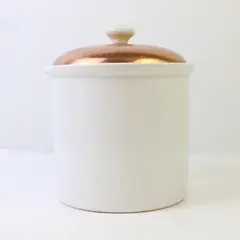 Vintage Portuguese White Ceramic Canister w/ Copper Trim