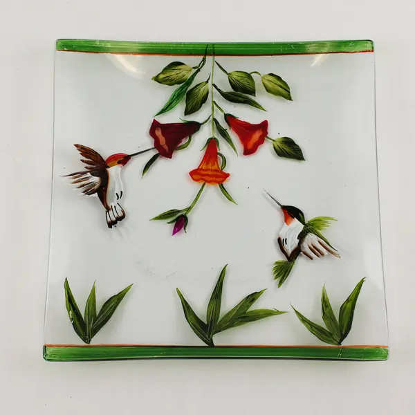 Wm. McGrath Art Glass Platter Hummingbird Feeding Pattern 7" Some Scratches Used