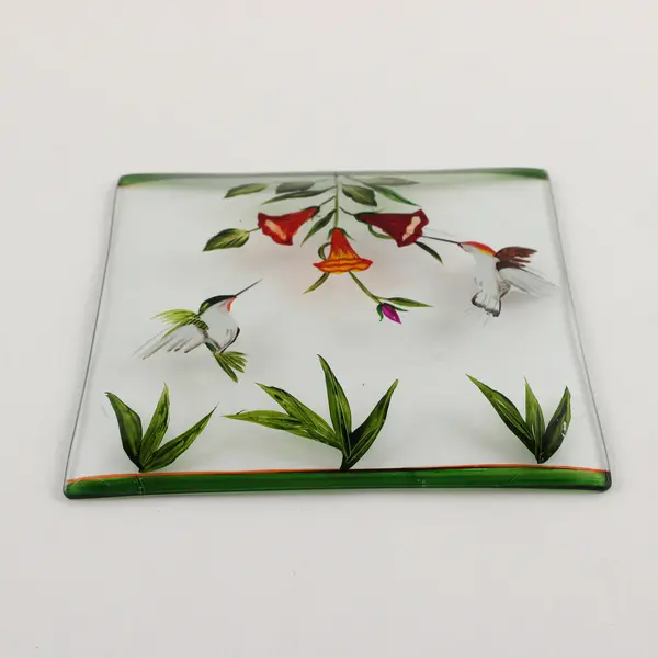 Wm. McGrath Art Glass Platter Hummingbird Feeding Pattern 7" Some Scratches Used