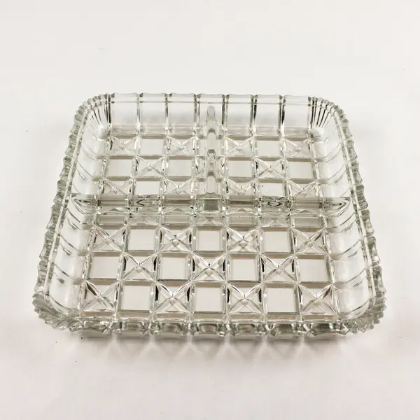 Vintage Indiana Glass Company Block & Star 3-Part Relish Dish/Trinket Tray