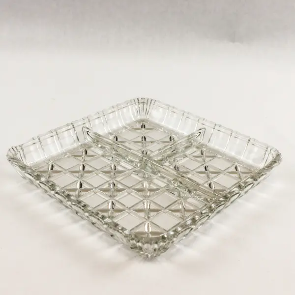 Vintage Indiana Glass Company Block & Star 3-Part Relish Dish/Trinket Tray