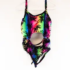 Body Glove Girls Size 6X Black Multicolor Palm Trees Cutout One-Piece Swimsuit