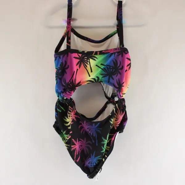 Body Glove Girls Size 6X Black Multicolor Palm Trees Cutout One-Piece Swimsuit