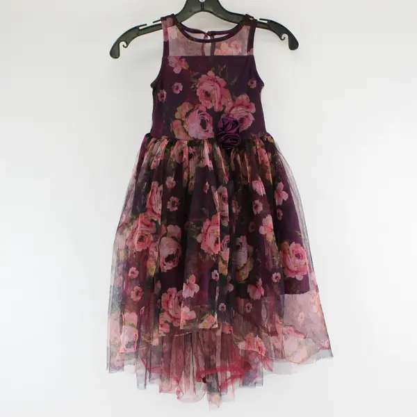 Zunie Rose Print Purple Tulle Sleeveless Dress Girls' Size 7
