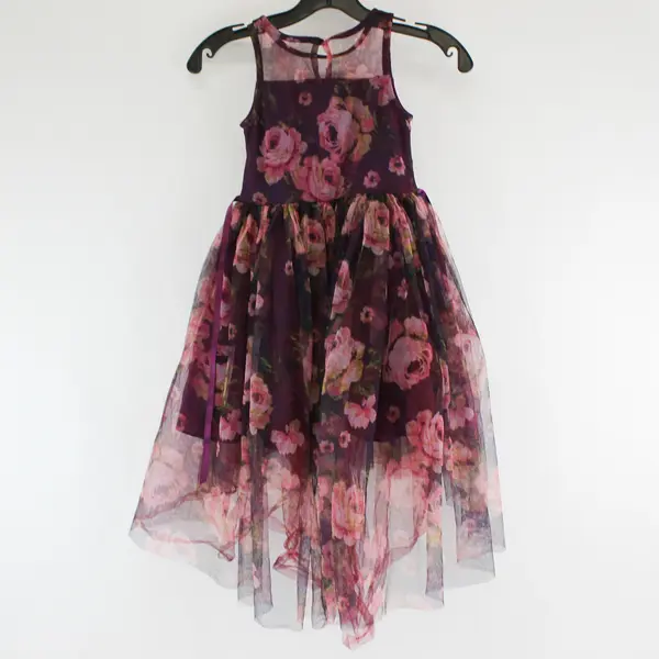 Zunie Rose Print Purple Tulle Sleeveless Dress Girls' Size 7