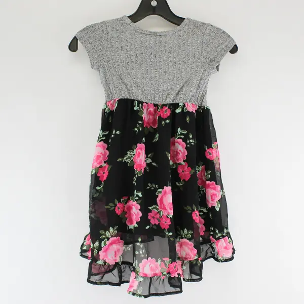 Wonder Nation Girls XS 4-5 Rose Print Tulle Short Sleeve Dress