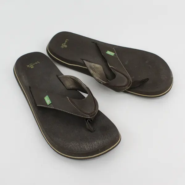 Sanuk Solid Brown Color Beer Cozy Flip Flops Thong Sandals Shoes Men's Size 11