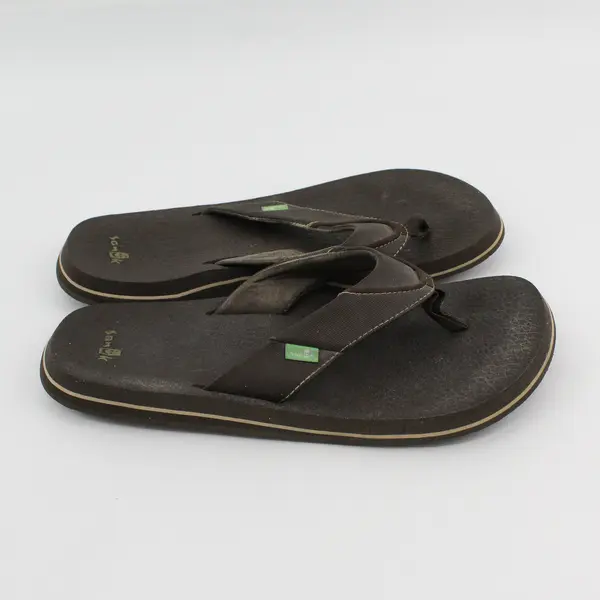Sanuk Solid Brown Color Beer Cozy Flip Flops Thong Sandals Shoes Men's Size 11