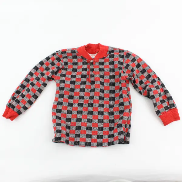 Vintage Health-Tex Red Black & Gray Check Henley Kid's Size 3T
