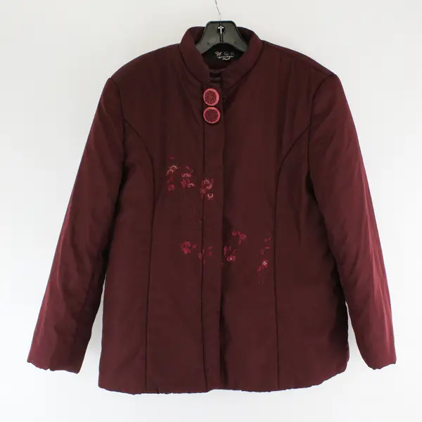 Yili Fashion Embroidered Burgundy Mandarin Collar Jacket Women's XXXL FLAWED
