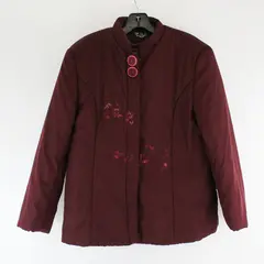 Yili Fashion Embroidered Burgundy Mandarin Collar Jacket Women's XXXL FLAWED
