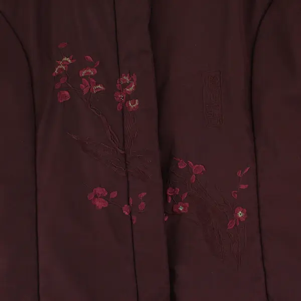 Yili Fashion Embroidered Burgundy Mandarin Collar Jacket Women's XXXL FLAWED