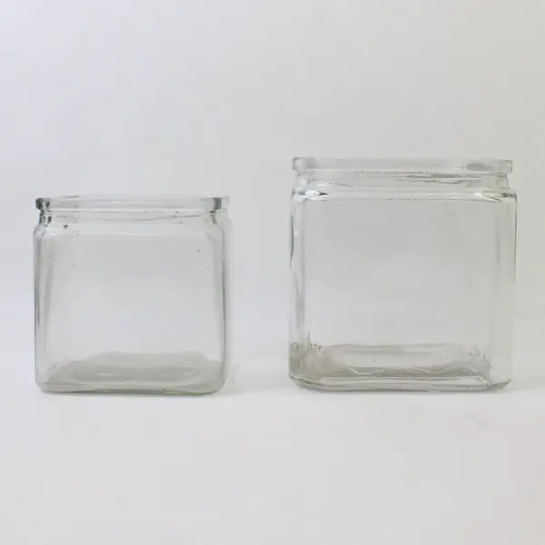 Lot of Two Square Glass Jars, no Lids, Graduating Sizes