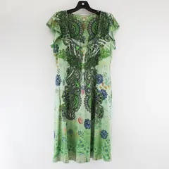 One World Live and Let Live Floral Print Green Knee-Length Dress Women's Medium