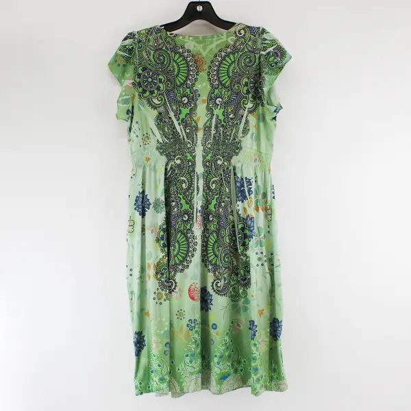 One World Live and Let Live Floral Print Green Knee-Length Dress Women's Medium