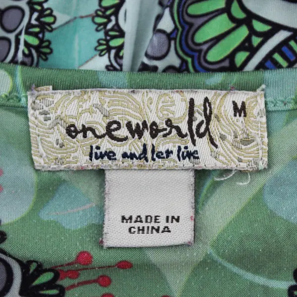 One World Live and Let Live Floral Print Green Knee-Length Dress Women's Medium