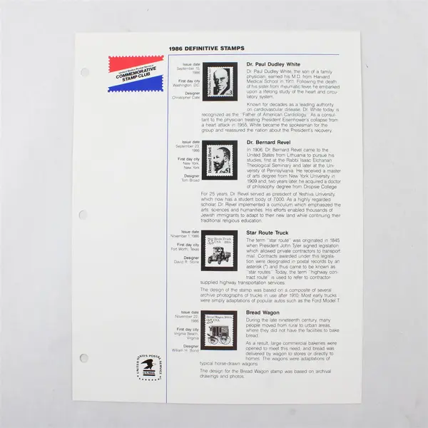 Commemorative Stamp Club 1986-1987 Album Pages Approx 90 US Commemorative Stamps